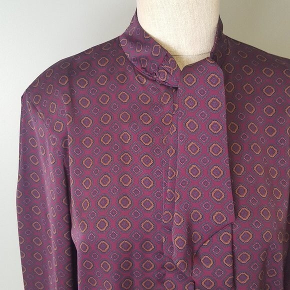 Vintage Retro 80s Purple Blouse with Neck Tie - Picture 2 of 6